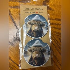 Highland Cow Winter Car Coasters